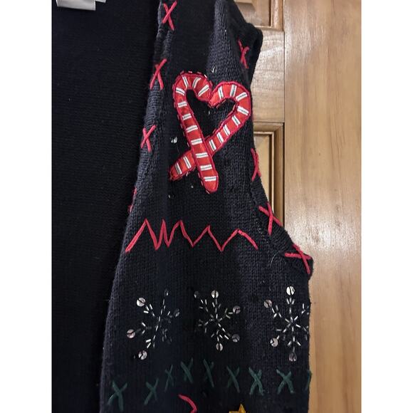 Vtg KMART BASIC EDITIONS Holiday Ugly Christmas Sweater Vest 1X Sequins Tree - Picture 4 of 8